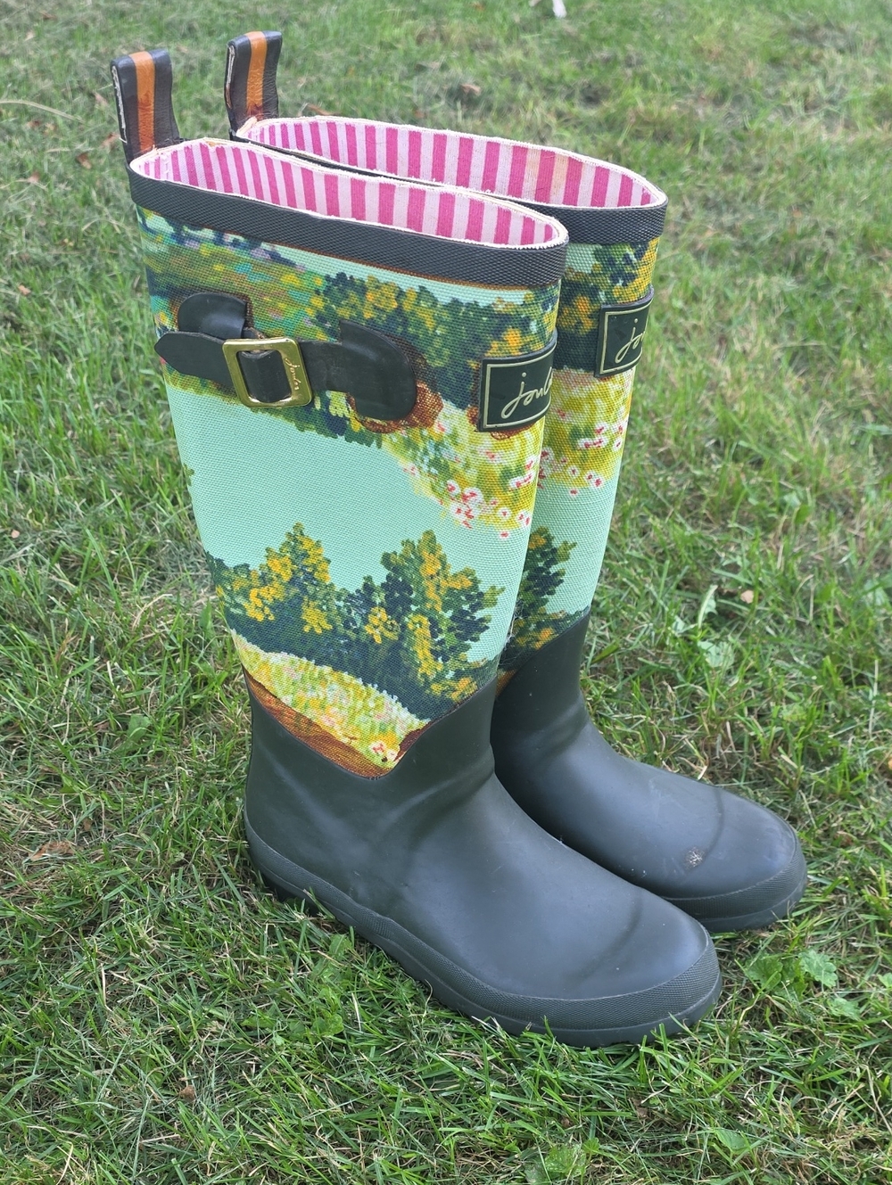 Joules Green Floral Waterproof Women’s Rain Boots, Size 8